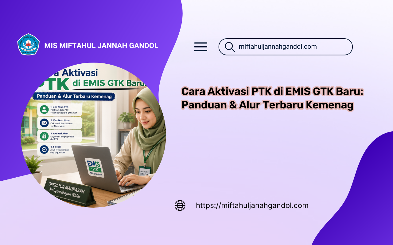 Udin Solehudin S.Pd guru MIS Miftahul Jannah Gandol sedang melakukan aktivasi PTK di portal EMIS GTK Baru Kemenag