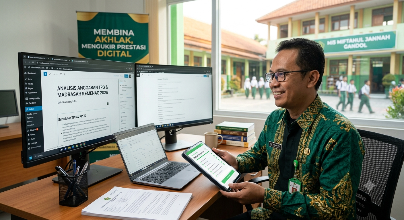 Artikel Analisis Anggaran TPG Kemenag 2026 dan menguji Simulator Kelayakan TPG di komputer ruang kerja madrasah.