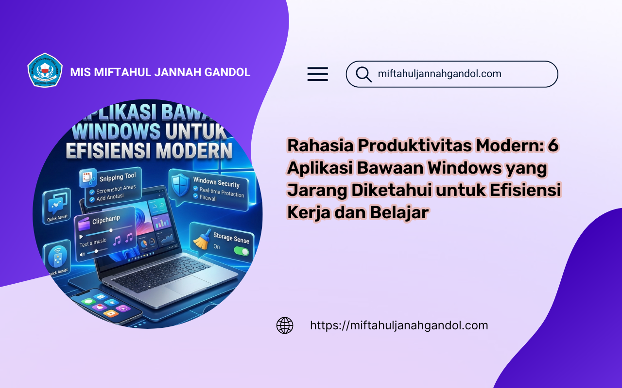 6 Aplikasi bawaan Windows untuk efisiensi kerja modern, solusi teknologi pendidikan, keamanan siber laptop, dan produktivitas IT gratis