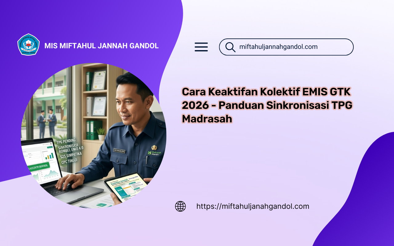 Alt Text: Panduan lengkap Cara Keaktifan Kolektif EMIS GTK 2026 untuk sinkronisasi rombel EMIS 4.0 dan syarat pencairan Tunjangan Profesi Guru (TPG) Madrasah.