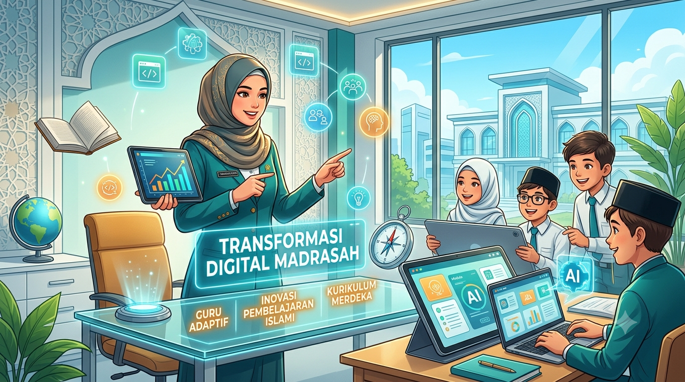 Transformasi Digital dan Guru Madrasah Adaptif Guru madrasah adaptif memimpin transformasi digital dan pembelajaran interaktif berbasis Kurikulum Merdeka Kemenag di MIS Miftahul Jannah Gandol.