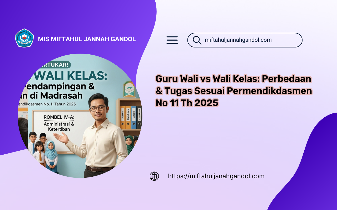 Infografis Perbedaan Tugas Guru Wali dan Wali Kelas Sesuai Permendikdasmen No 11 Tahun 2025 - MIS Miftahul Jannah Gandol