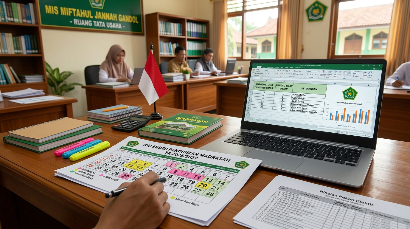 Jadwal Minggu Efektif Madrasah TA 2026/2027 MIS Miftahul Jannah Gandol format Excel