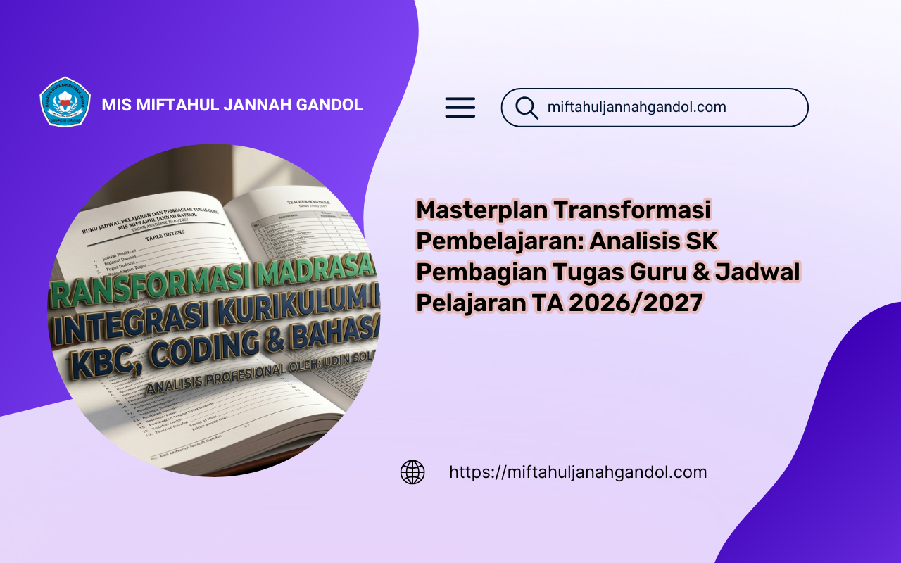 Buku Jadwal Pelajaran dan SK Pembagian Tugas Guru MIS Miftahul Jannah Gandol TA 2026/2027 berbasis Kurikulum Merdeka dan Kurikulum Berbasis Cinta (KBC)
