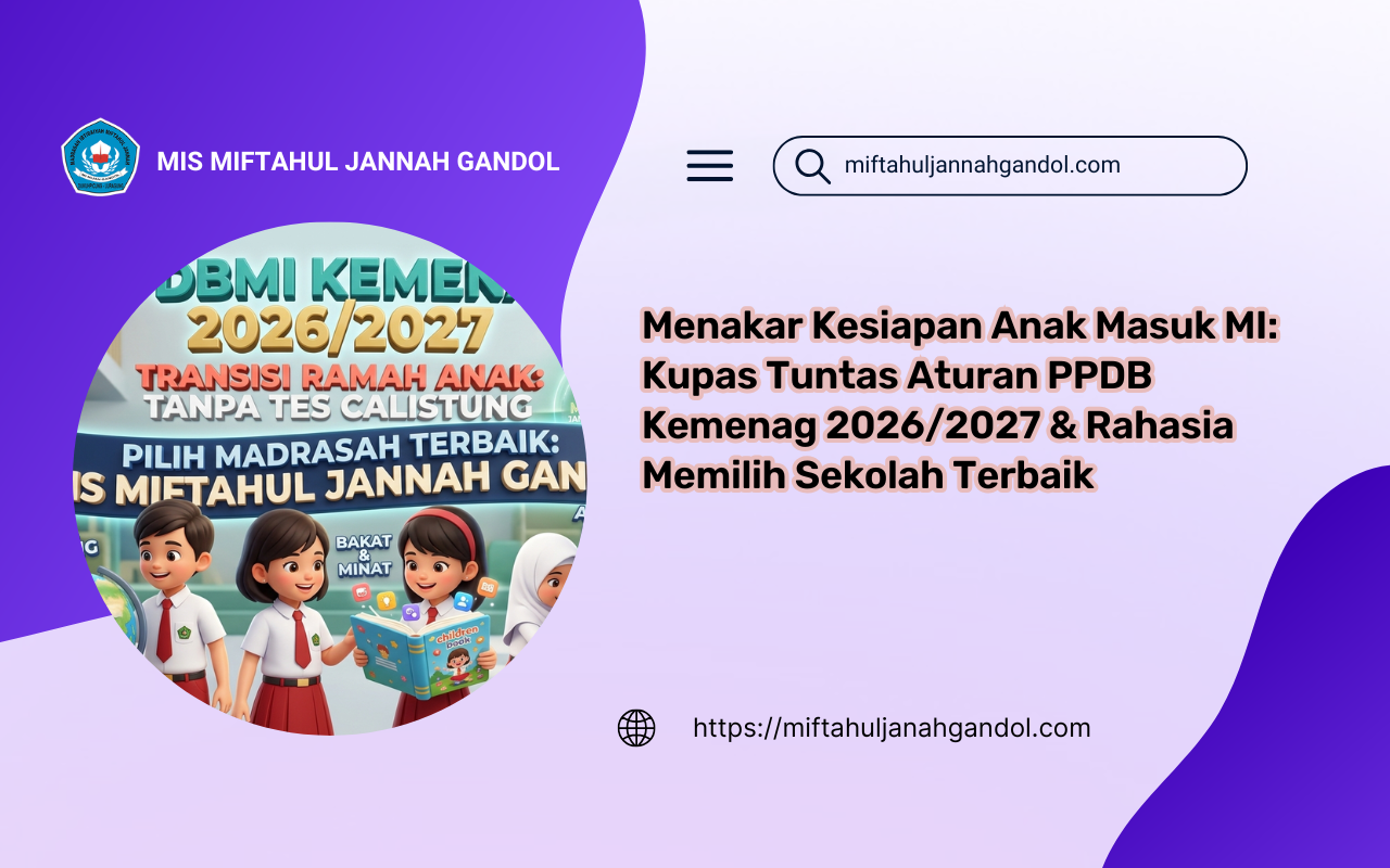 Siswa-siswi MIS Miftahul Jannah Gandol beraktivitas ceria dengan globe, buku, dan balok susun, menunjukkan kesiapan belajar tanpa tes calistung dalam rangka PPDB MI Kemenag 2026/2027.