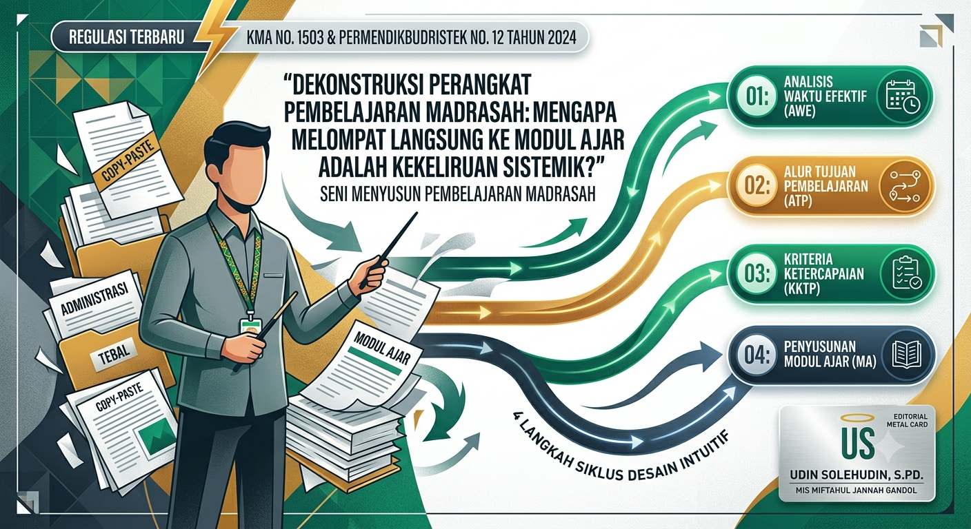Ilustrasi alur sistematis perangkat pembelajaran madrasah Kurikulum Merdeka KMA 1503 dan Permendikbudristek No 12 Tahun 2024 oleh Udin Solehudin