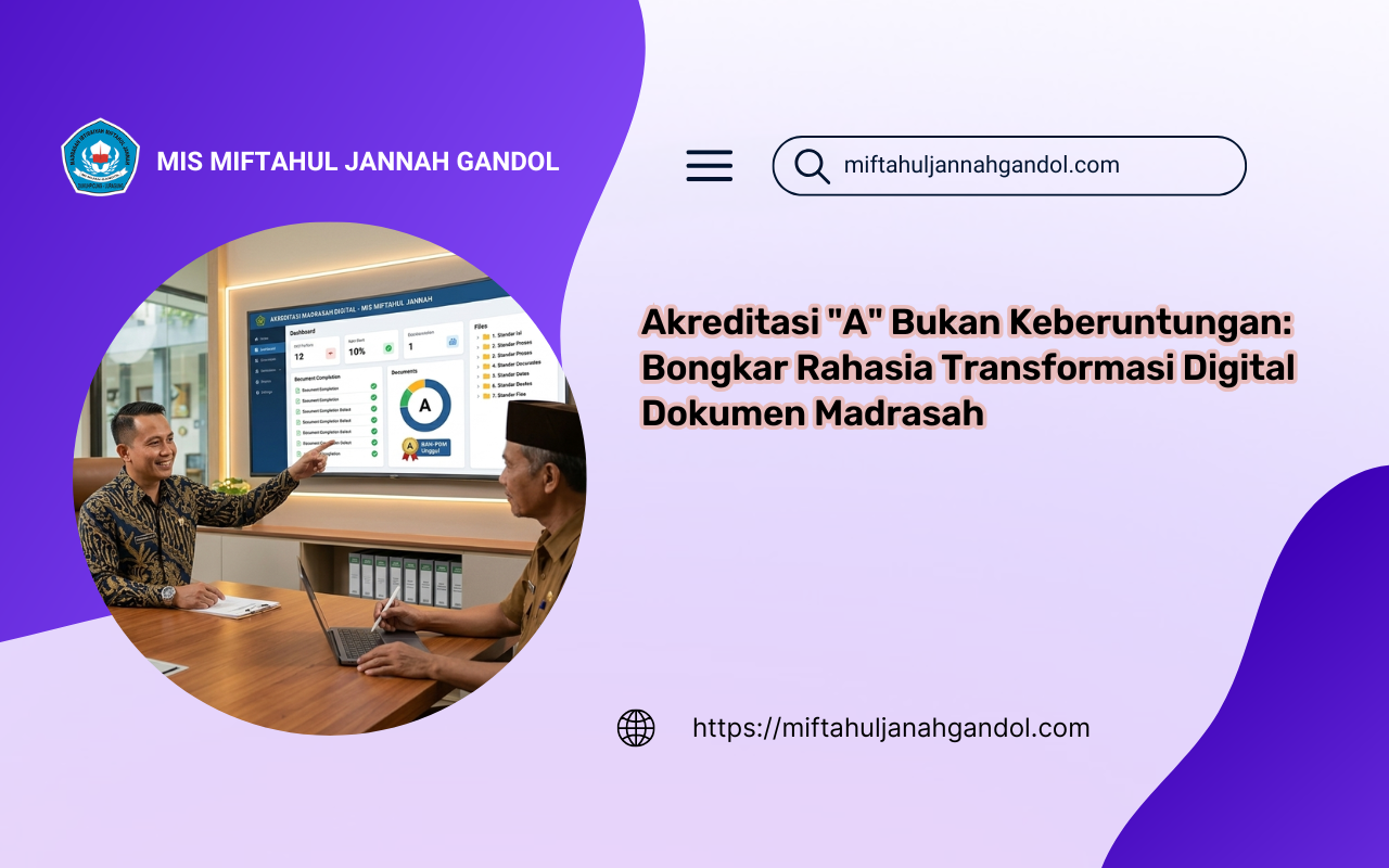 Transformasi digital dokumen akreditasi BAN-PDM meraih predikat A unggul di MIS Miftahul Jannah Gandol oleh Udin Solehudin.