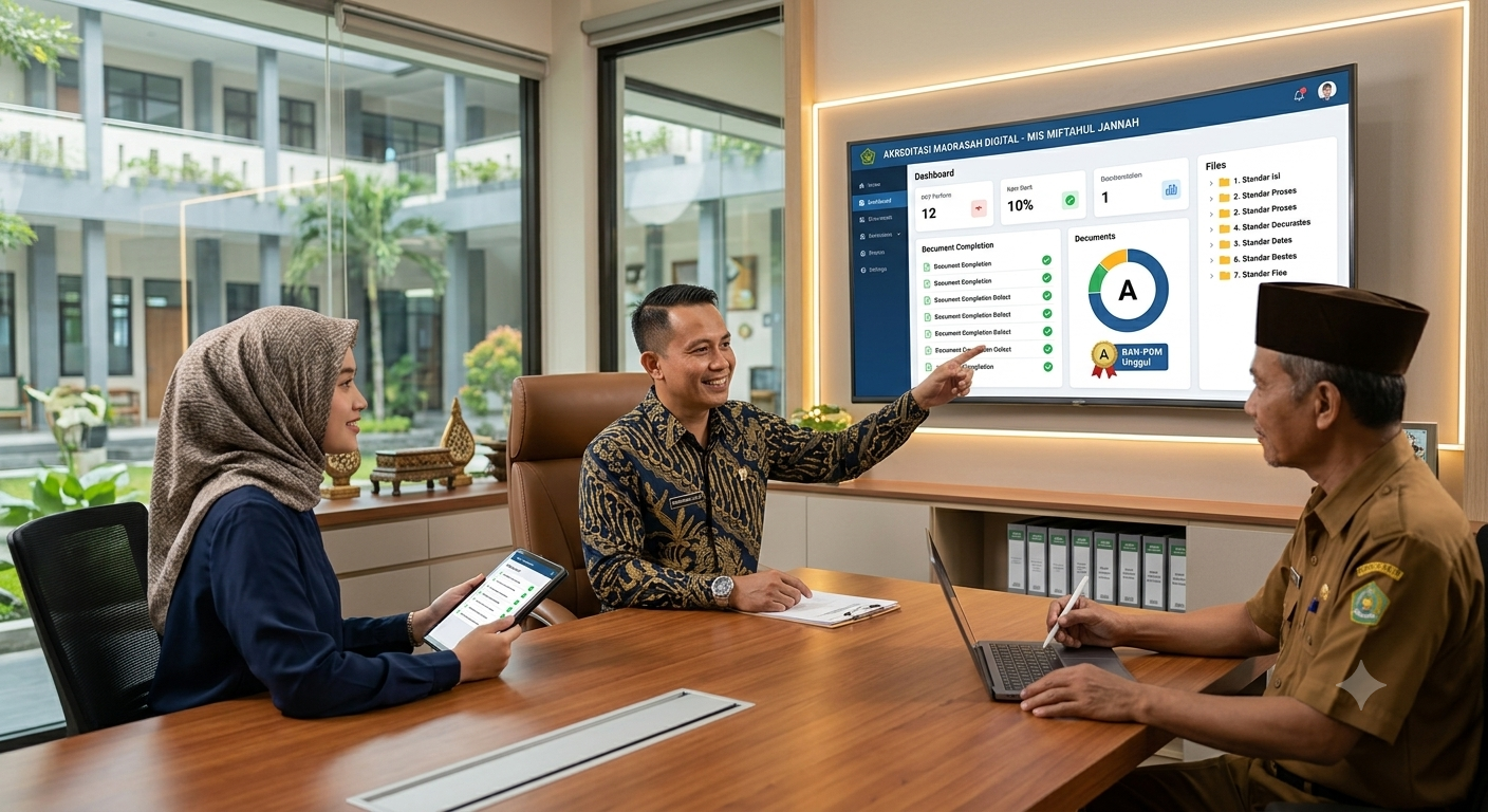 Transformasi digital dokumen akreditasi BAN-PDM meraih predikat A unggul di MIS Miftahul Jannah Gandol oleh Udin Solehudin.