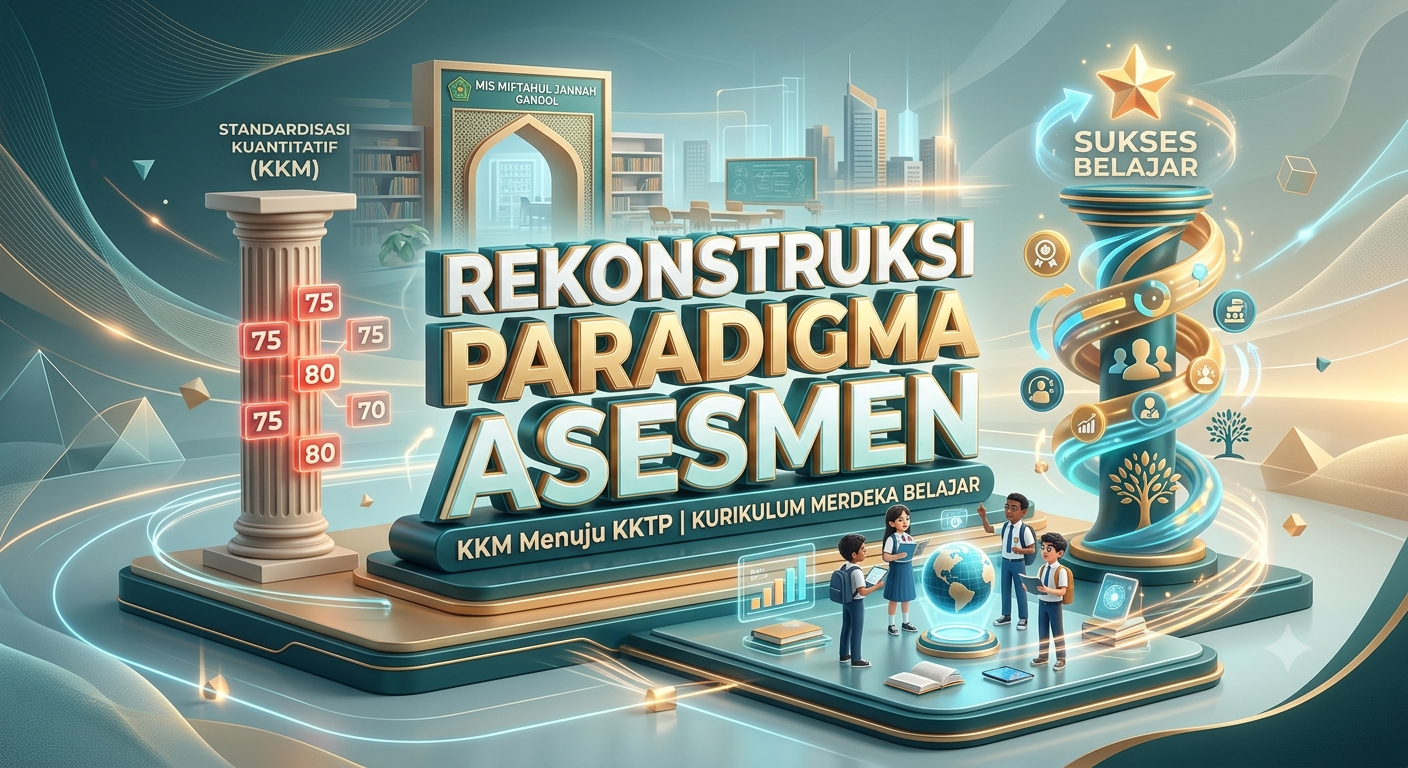 Paradigma Baru KKTP Kurikulum Merdeka - Udin Solehudin, S.Pd. Ilustrasi 3D modern rekonstruksi paradigma asesmen Kurikulum Merdeka Belajar dari KKM menuju KKTP untuk implementasi pembelajaran berdiferensiasi di MIS Miftahul Jannah Gandol.