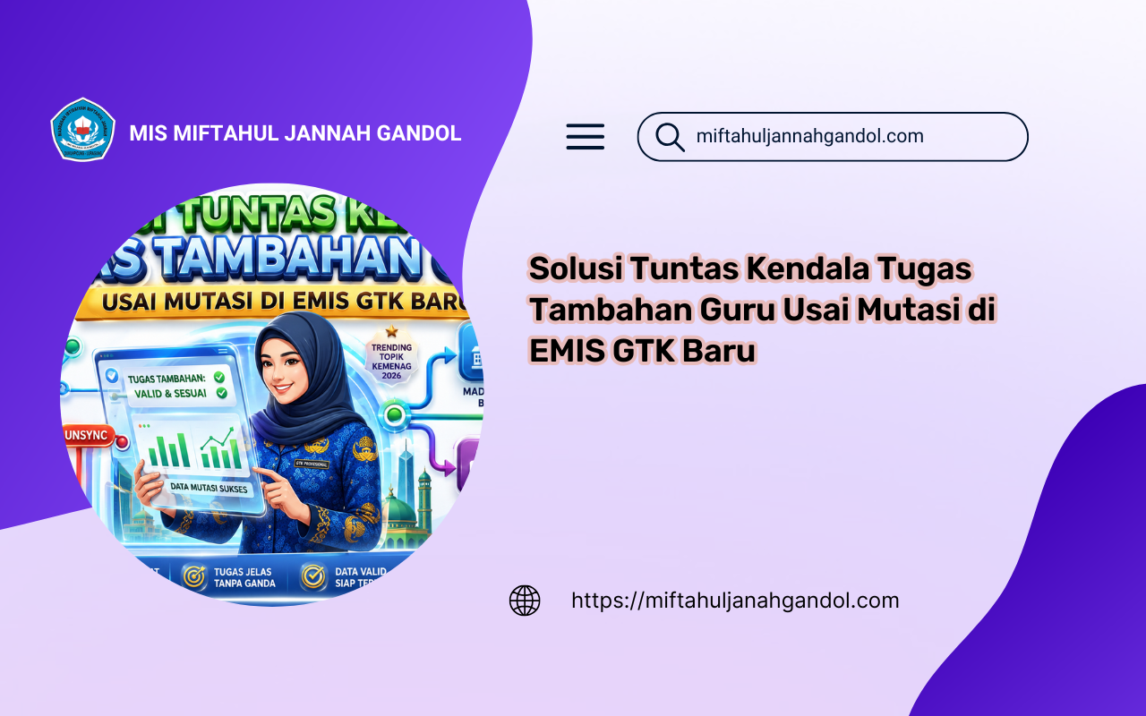 Alt Text (Teks Alternatif WordPress): Infografis alur hapus tugas tambahan guru lama di EMIS GTK untuk pencairan TPG dan cetak SKMT SKBK madrasah.