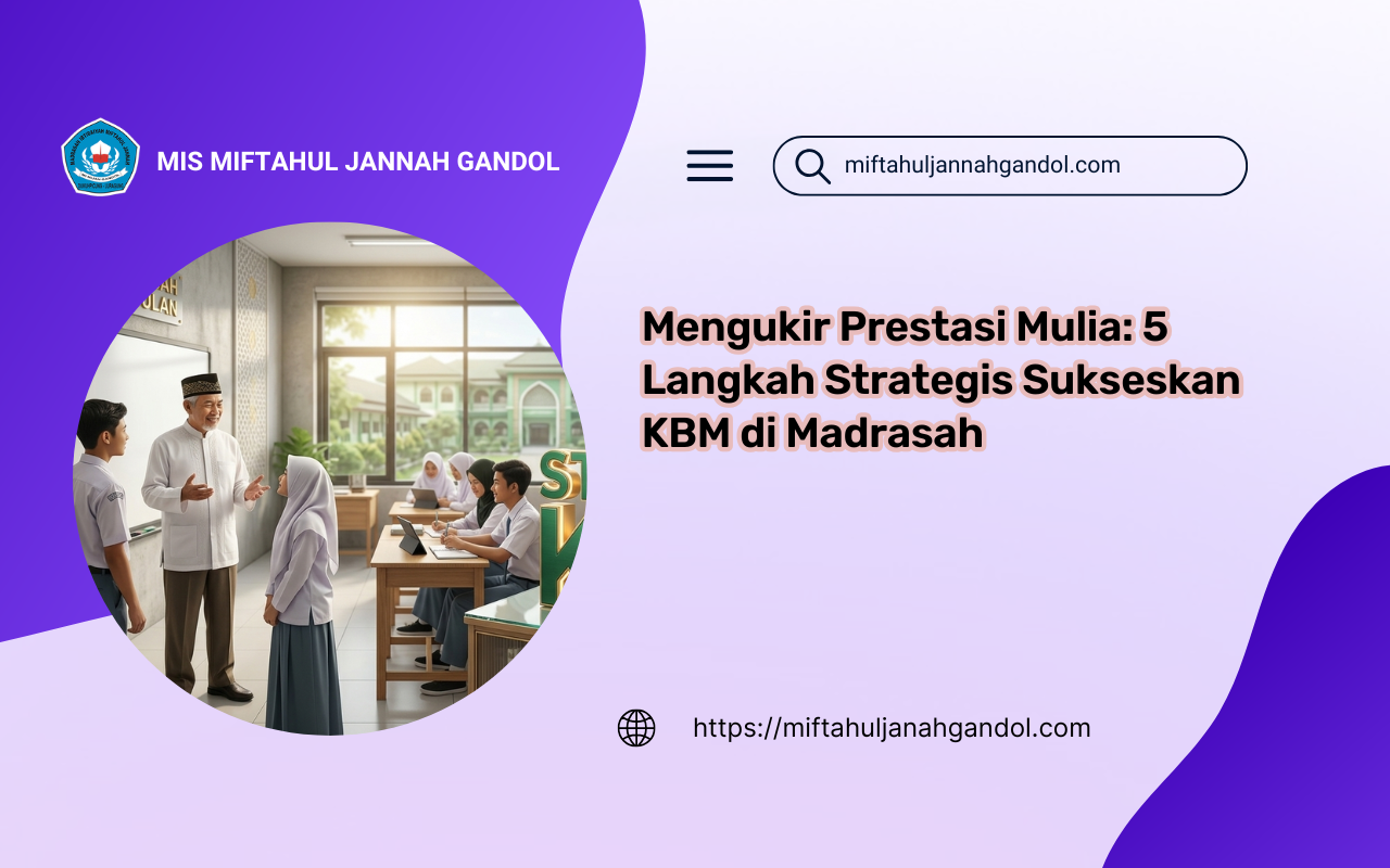 Panduan strategi KBM di Madrasah Unggulan sesuai KMA 1503 Tahun 2025, menampilkan guru dan siswa di ruang kelas modern.